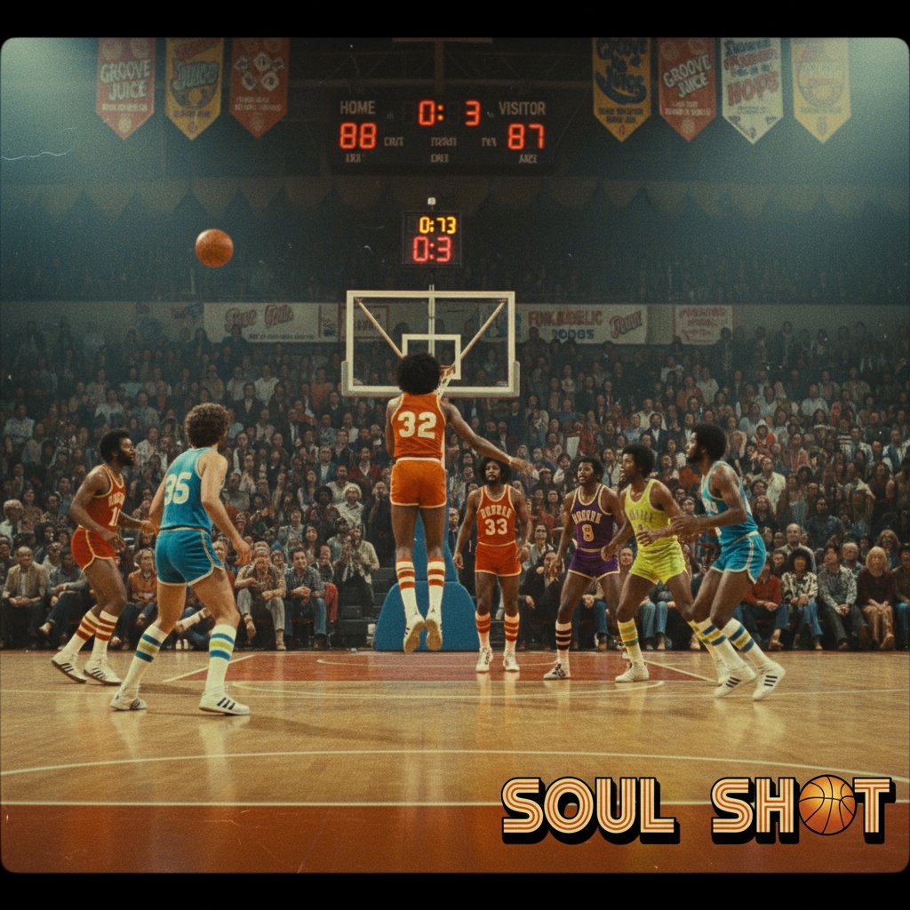 Retro-styled still from a 1970s basketball movie, vibrant colors, capturing the genre’s shift beyond sport