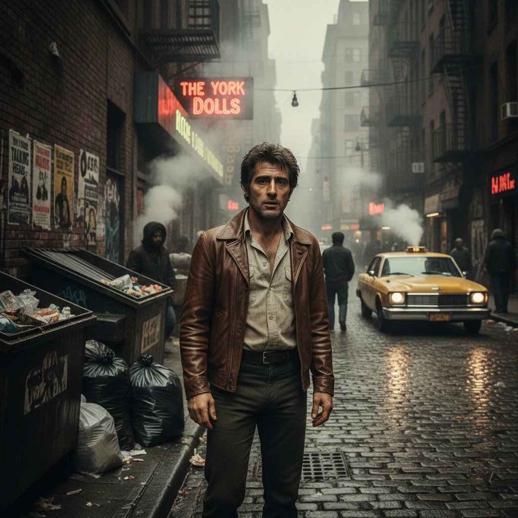 Gritty 1970s New York street scene capturing the environment of Pacino’s early films