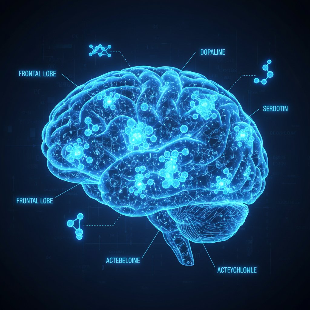 Schemat działania klonazepamu na neuroprzekaźniki w mózgu.