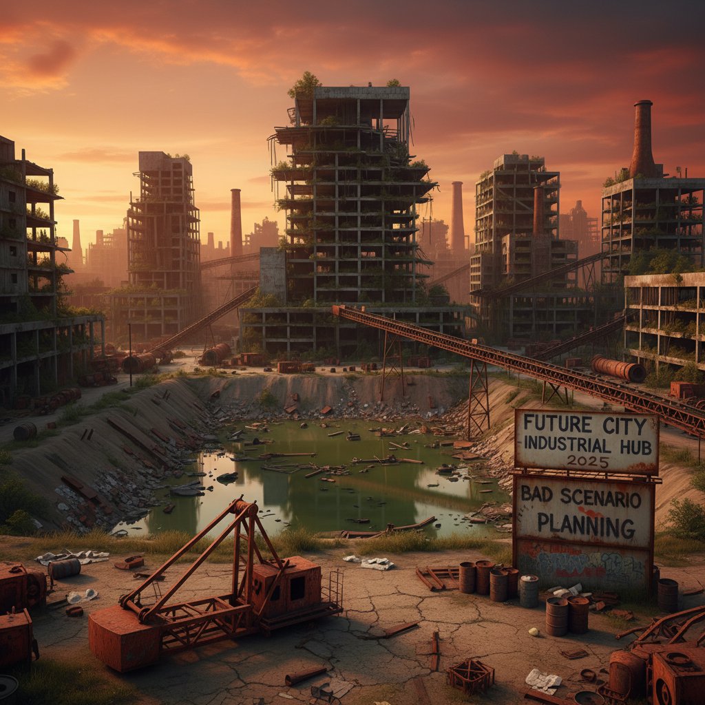 Opuszczona hala produkcyjna w wyniku złego planowania scenariuszy