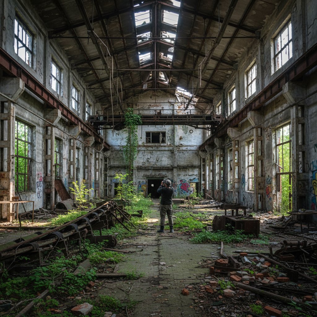 Zarośnięte ruiny dawnej fabryki w świętokrzyskim, urban exploration