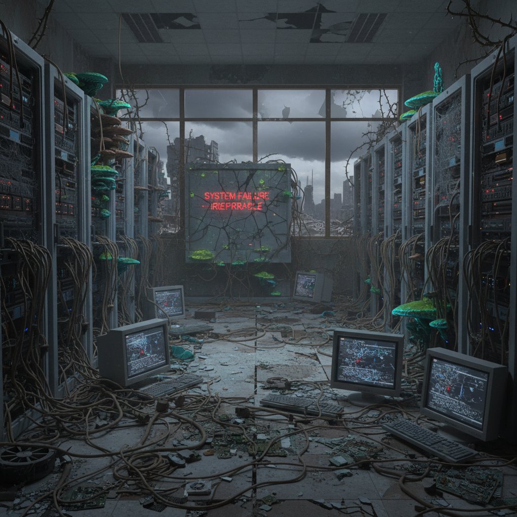 Opuszczona serwerownia jako symbol konsekwencji błędów technologicznych