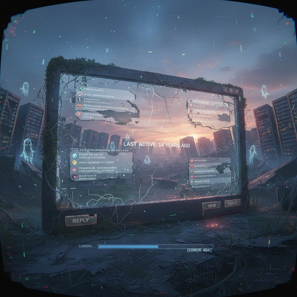 Opuszczone forum internetowe jako symbol końca ery, alternatywa dla tradycyjnych for internetowych