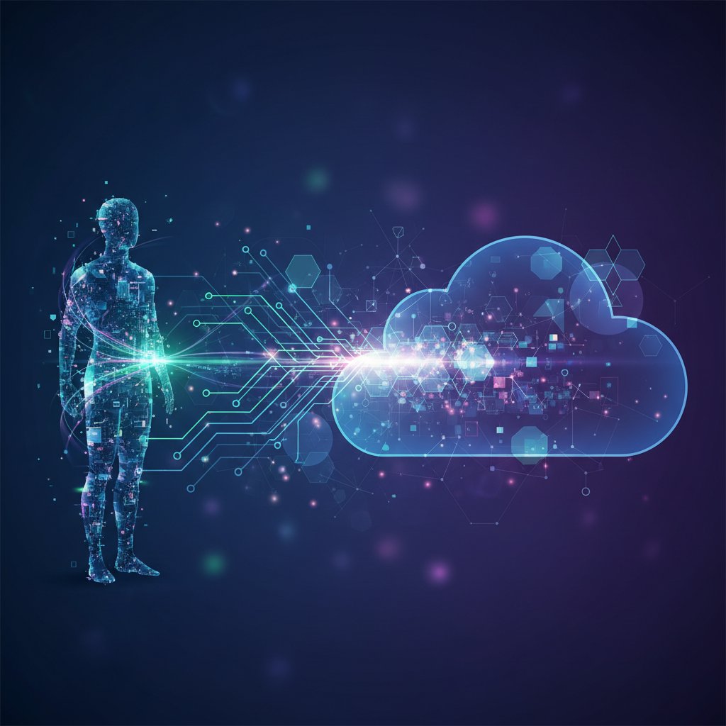 Stilisierte Darstellung eines Datenflusses vom Nutzer in die Cloud, Thema Datensicherheit bei Online Wahrsagern