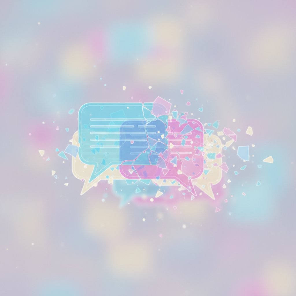 Zjawisko ghostingu w komunikacji online – abstrakcyjne, fragmentaryczne dymki czatu zanikające