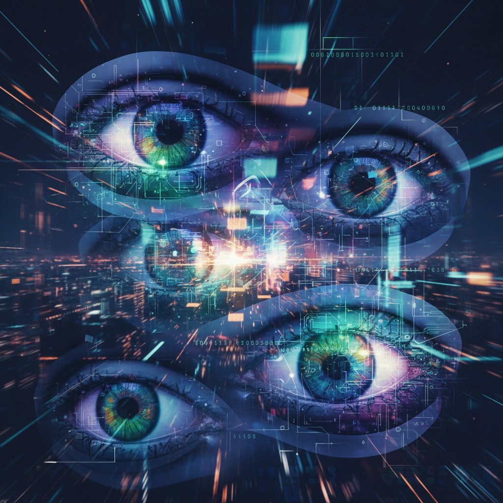 Abstrakcyjne, technologiczne motywy oka na cyfrowym tle