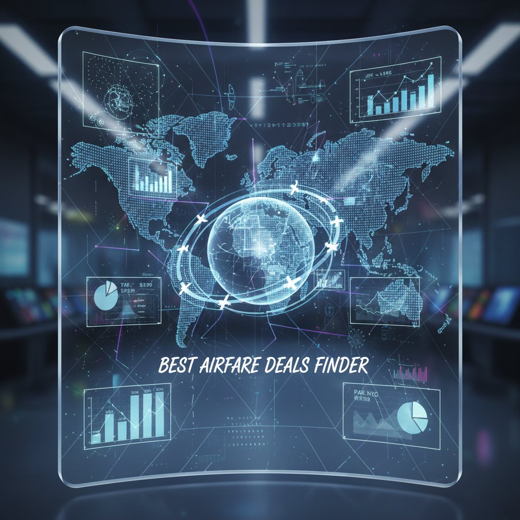 Abstract AI interface analyzing flight data for best airfare deals finder