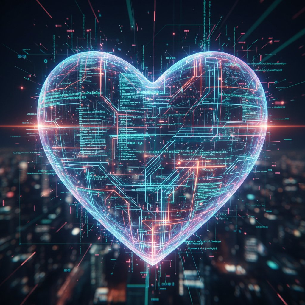 Kod zamieniający się w serce – metaforyczne zdjęcie ilustrujące AI w relacjach cyfrowych