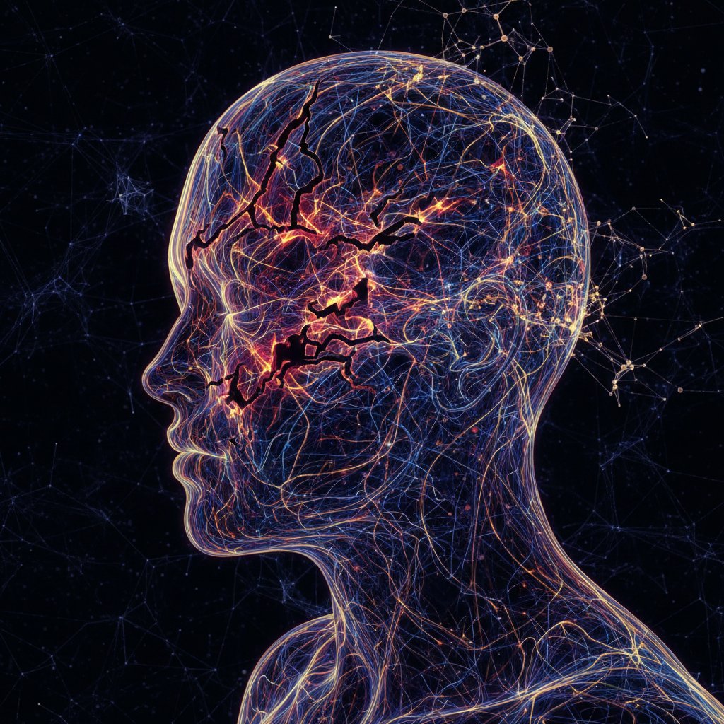 Abstrakcyjna sieć neuronowa, ludzki profil, linie stresu