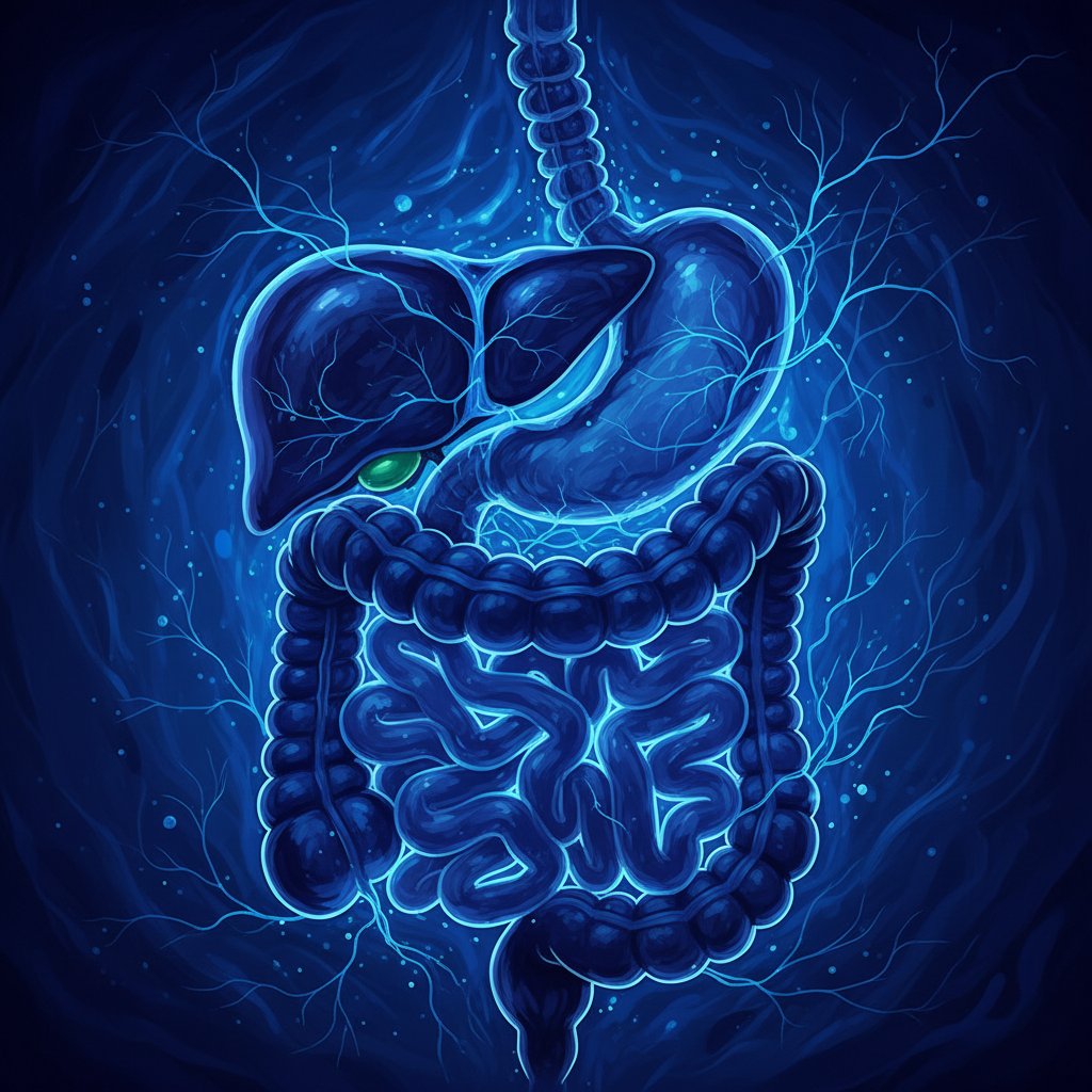 Schemat układu trawiennego z zaznaczonymi nerwami
