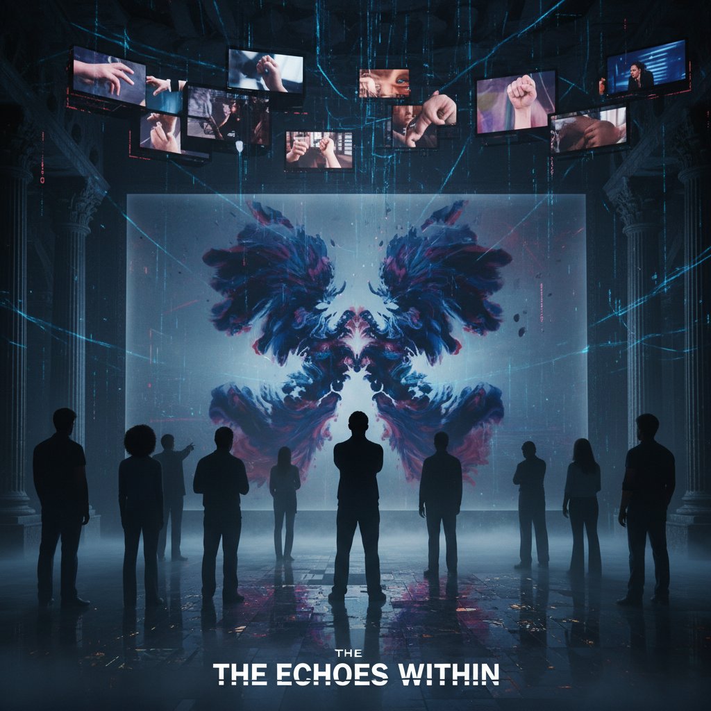 Abstract Rorschach inkblot overlaid on a movie scene, ambiguous and thought-provoking