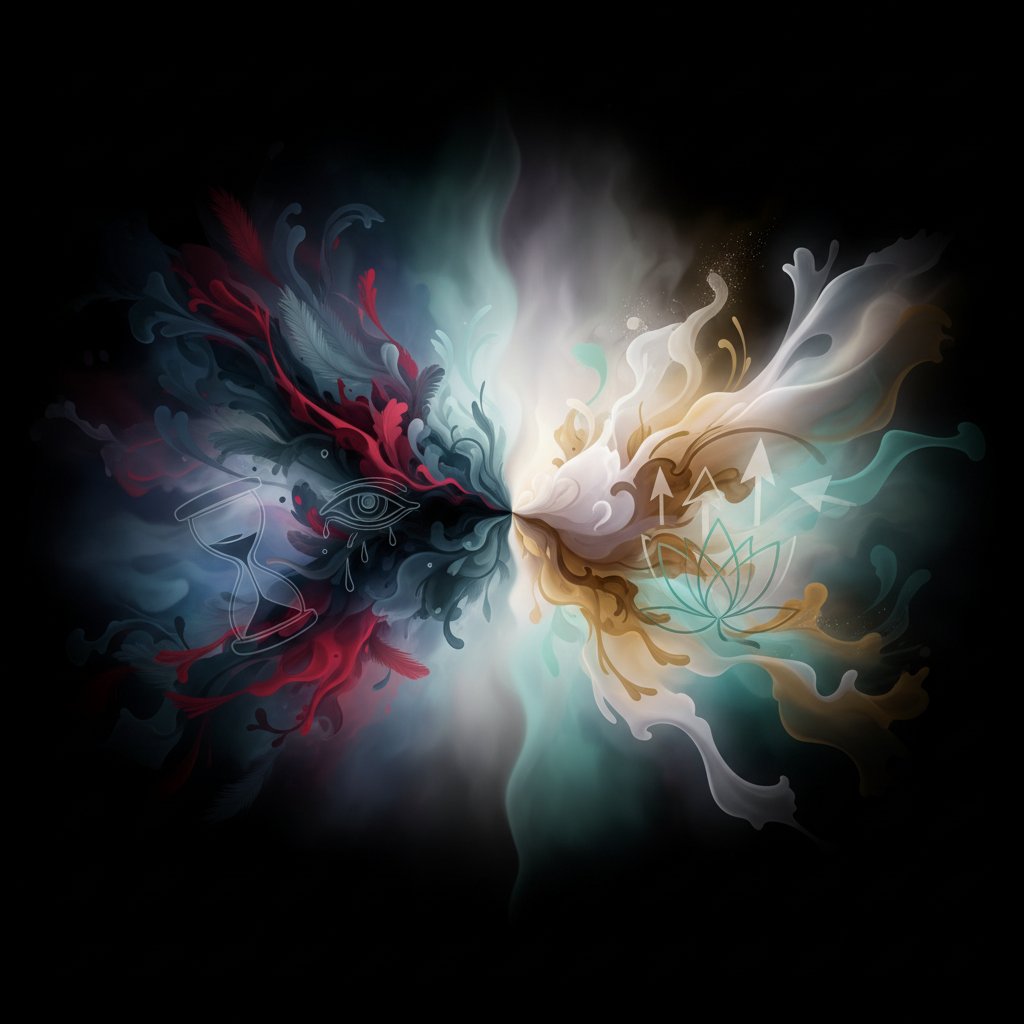 Obraz symbolizujący niejednoznaczność podtypów, rozmyte granice między kategoriami, wysokokontrastowy