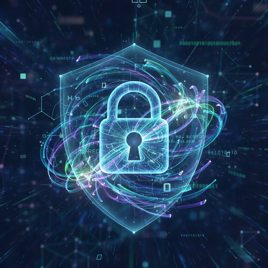 Wizualizacja prywatności danych CGM, kłódka i strumienie danych