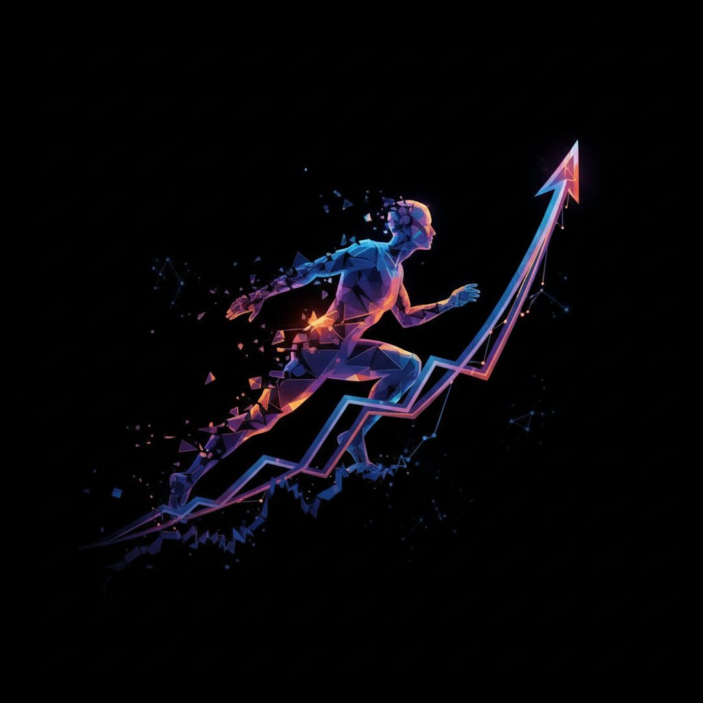 Abstrakcyjna wizualizacja tendencji formującej – linia trendu przechodzi w ludzką sylwetkę, symbolizując wpływ trendów na jednostkę