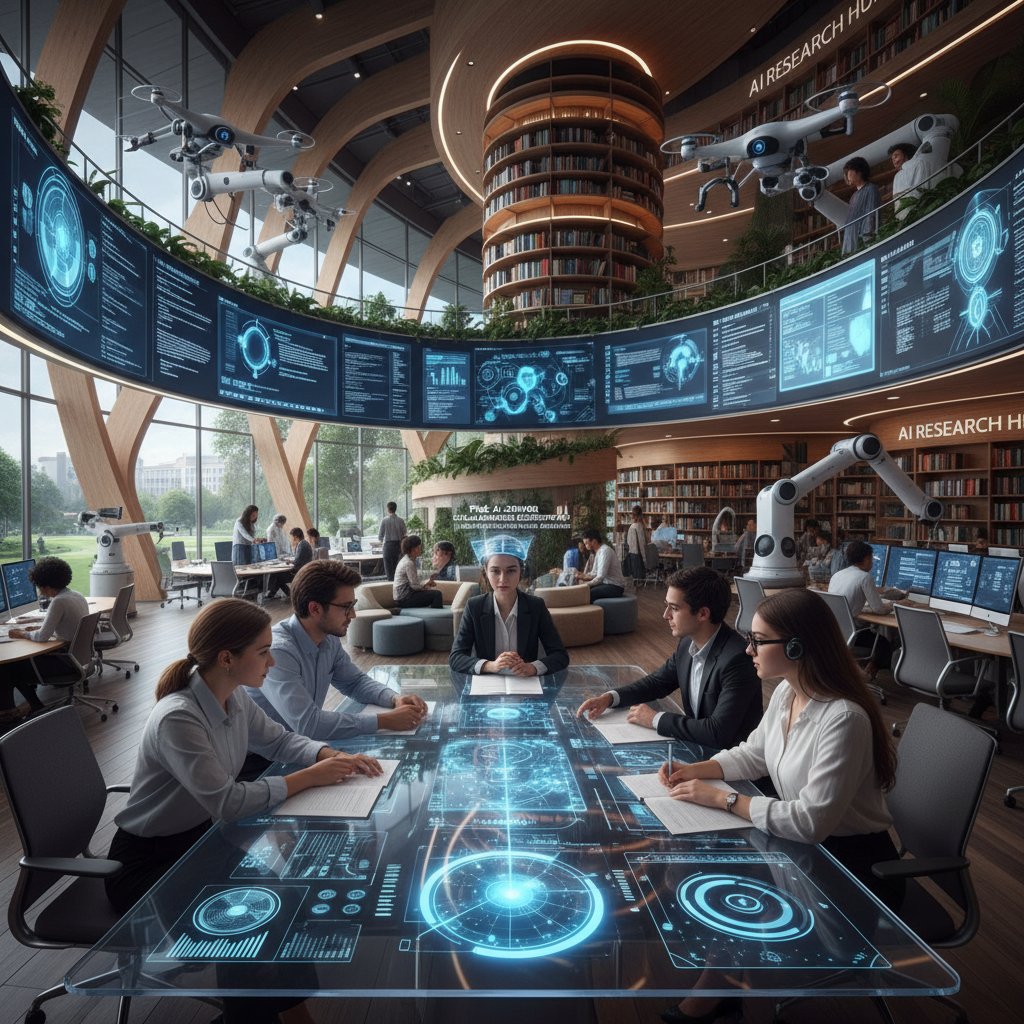 Academic using your.phd on laptop in a collaborative workspace