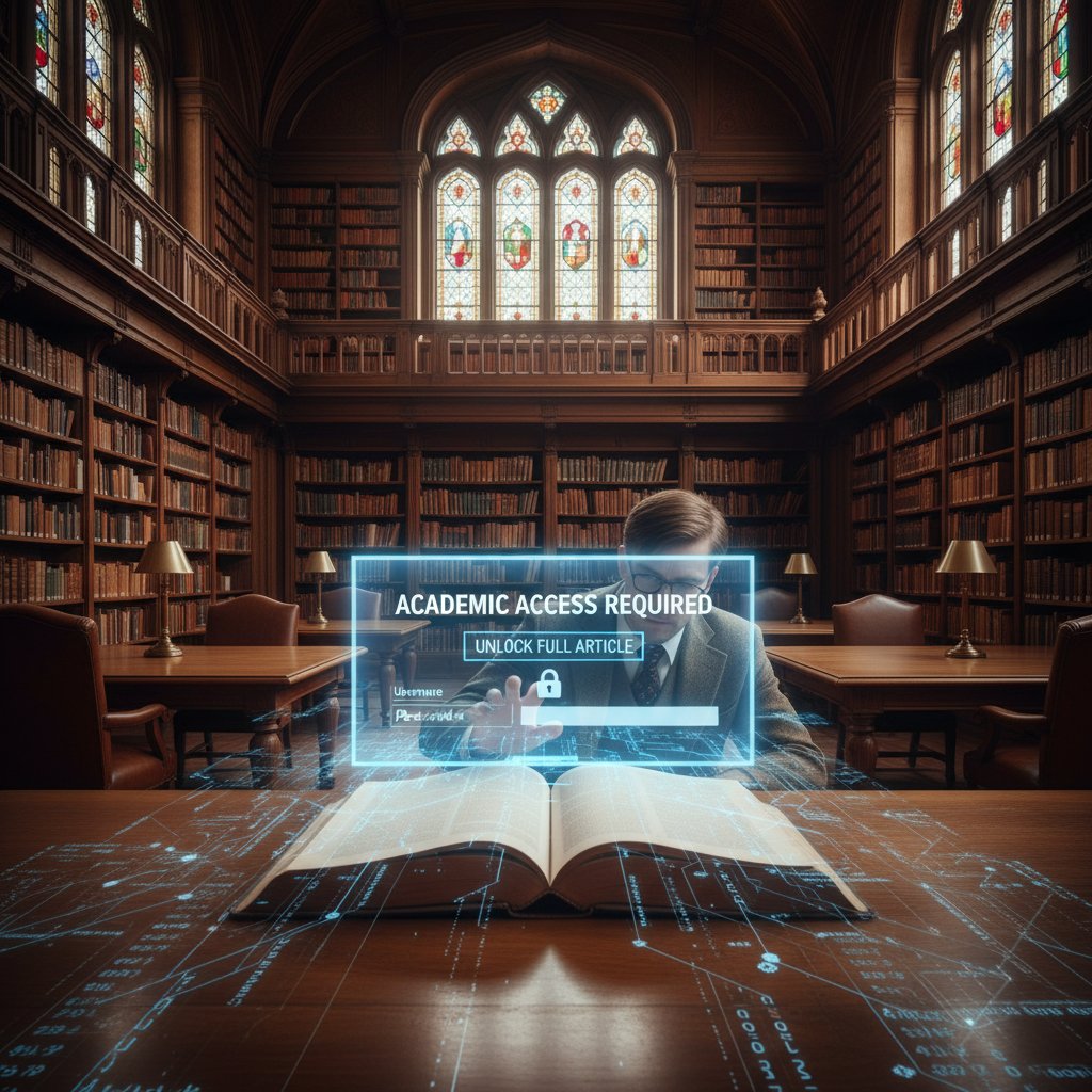 Close-up of digital paywall over classic library, representing academic paywall barriers