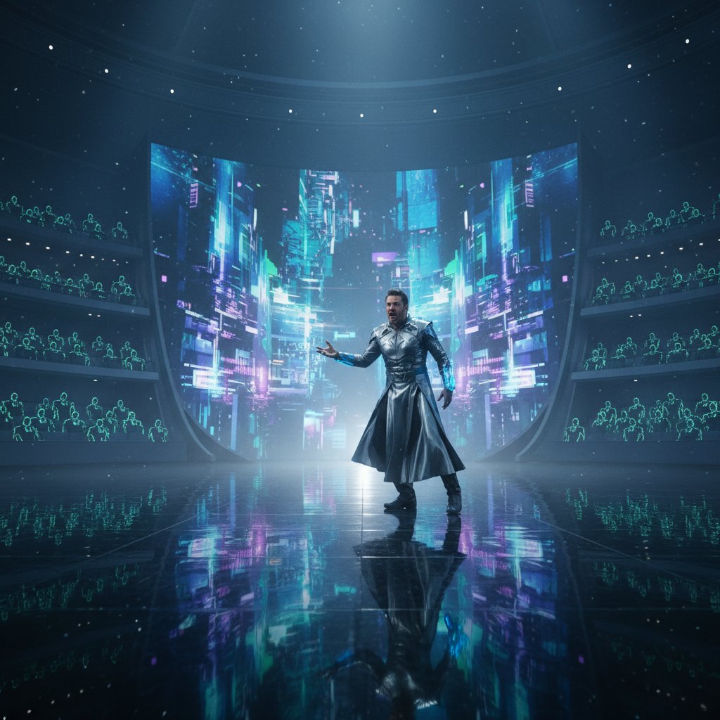 Actor on empty stage, movie acting, reflection, future of film performance