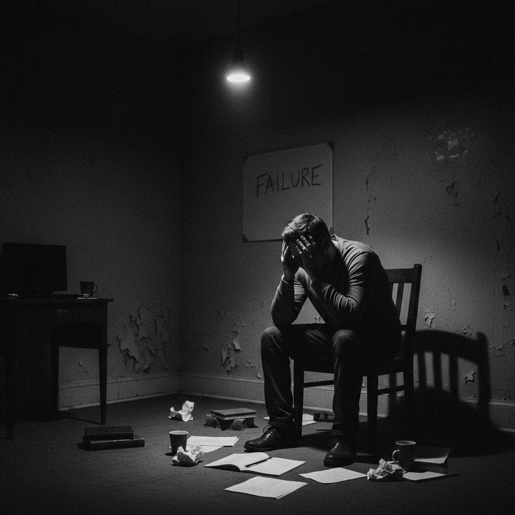 High-contrast photo of an actor in deep thought, film grain, moody lighting, exploring insecurity themes in movies