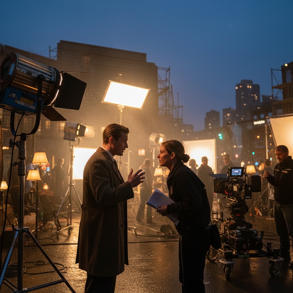 Aktor na planie filmowym rozmawiający z reżyserem, temat reprezentacji