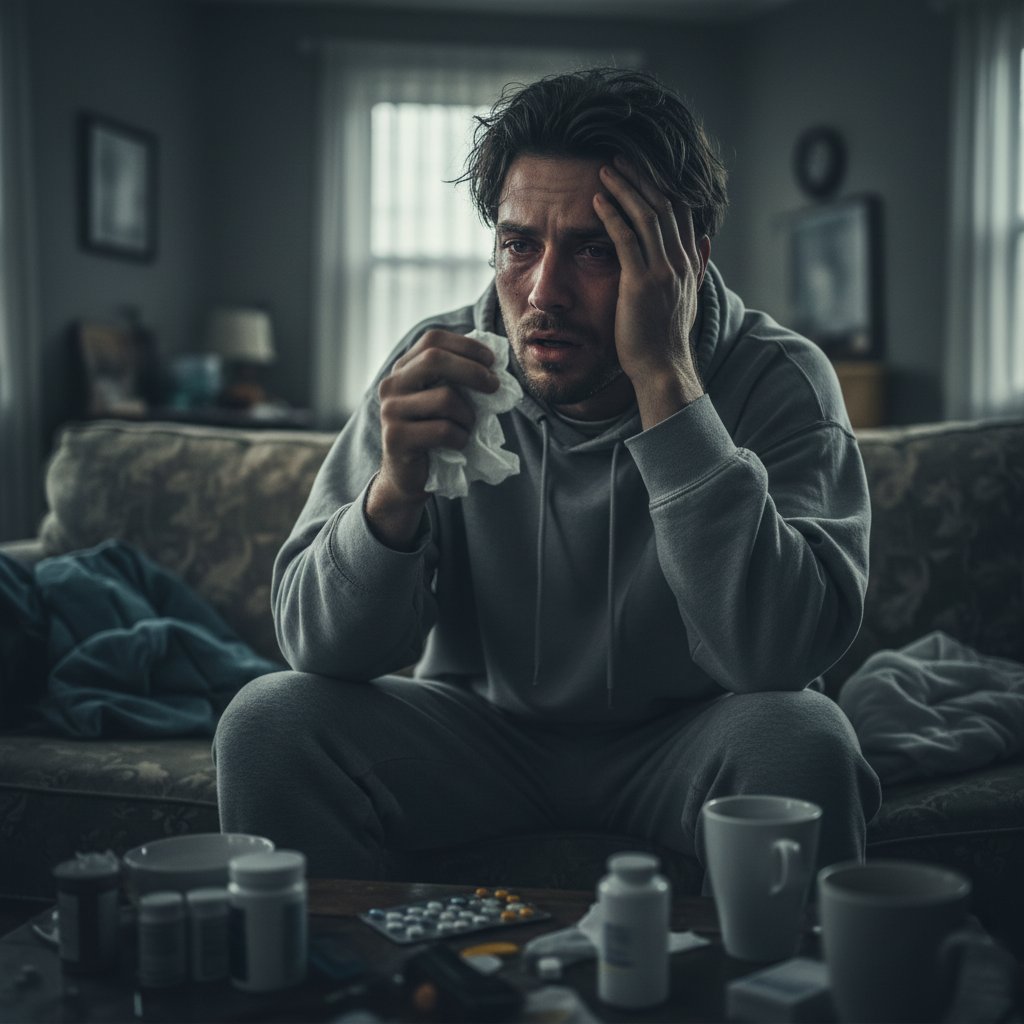 Close-up of actor in emotional scene, realistic depiction of mental health in film