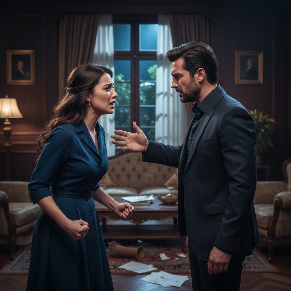 Aktorzy na planie serialu, intensywna ekspresja emocji, scena dramatyczna