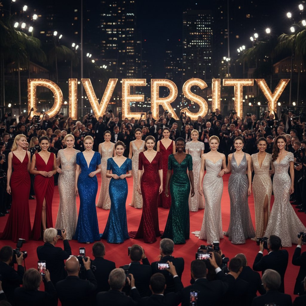 Actresses of varying skin tones on red carpet, highlighting diversity and colorism in casting