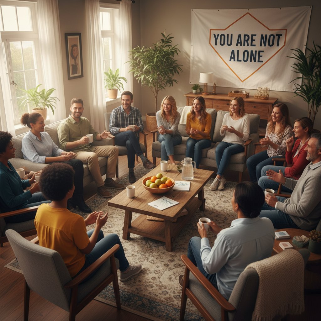 Spotkanie grupy wsparcia dla osób uzależnionych w przyjaznym otoczeniu