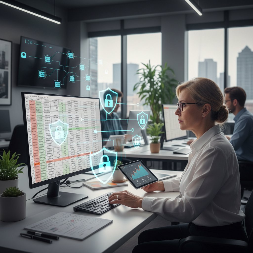 Administrator zabezpiecza dane firmy pracującej w excelu online