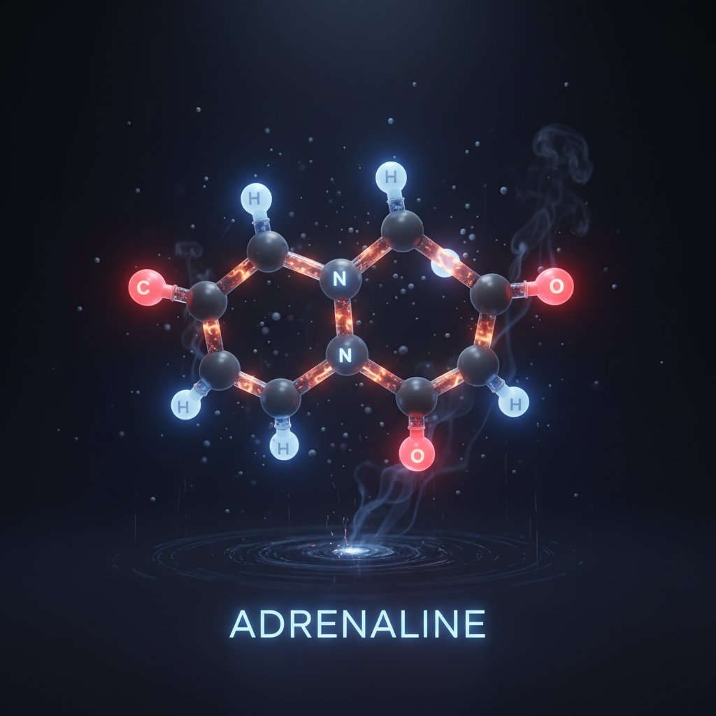 Cząsteczka adrenaliny – wizualizacja naukowa hormonów stresu, tło ciemne
