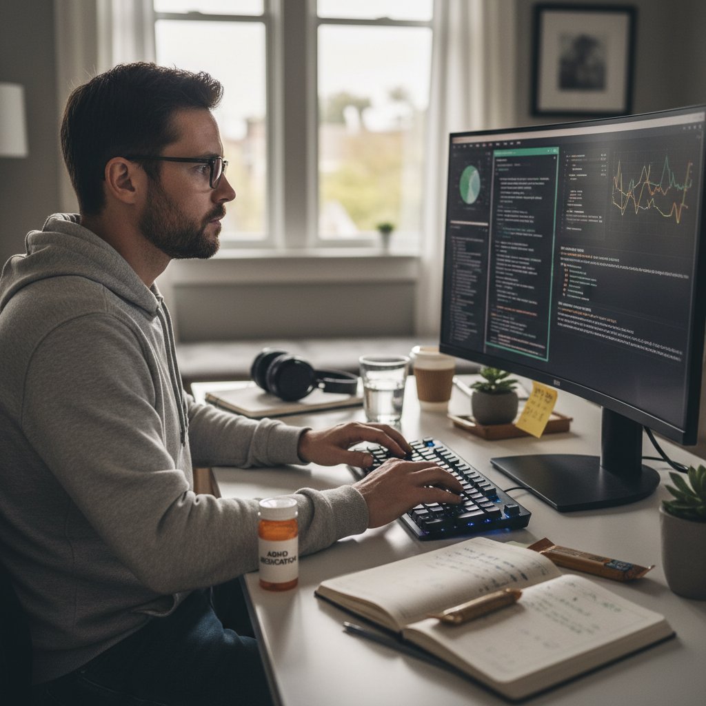 Codzienność osoby dorosłej zażywającej leki na ADHD – praca przy komputerze, skupienie