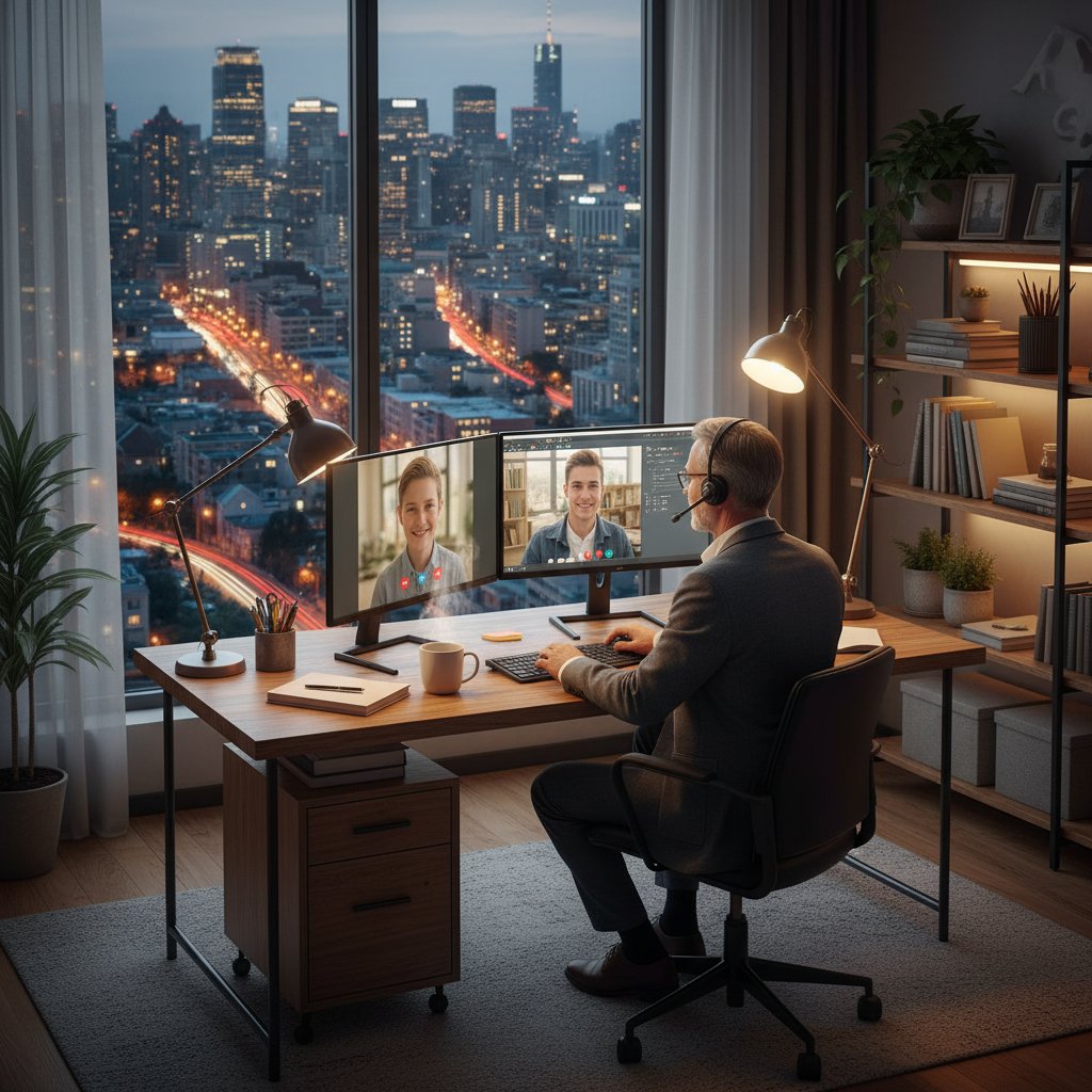 Dorosły uczeń podczas lekcji online w Piotrkowie Trybunalskim