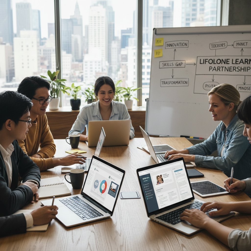 Dorosła osoba ucząca się nowych umiejętności w pracy, laptop, notatki – lifelong learning w praktyce