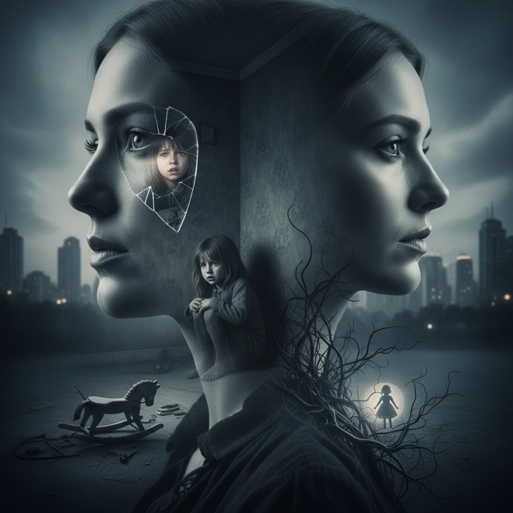 Dorosły patrzący przez okno z zamyślonym wyrazem twarzy, symbol traumy dziecięcej