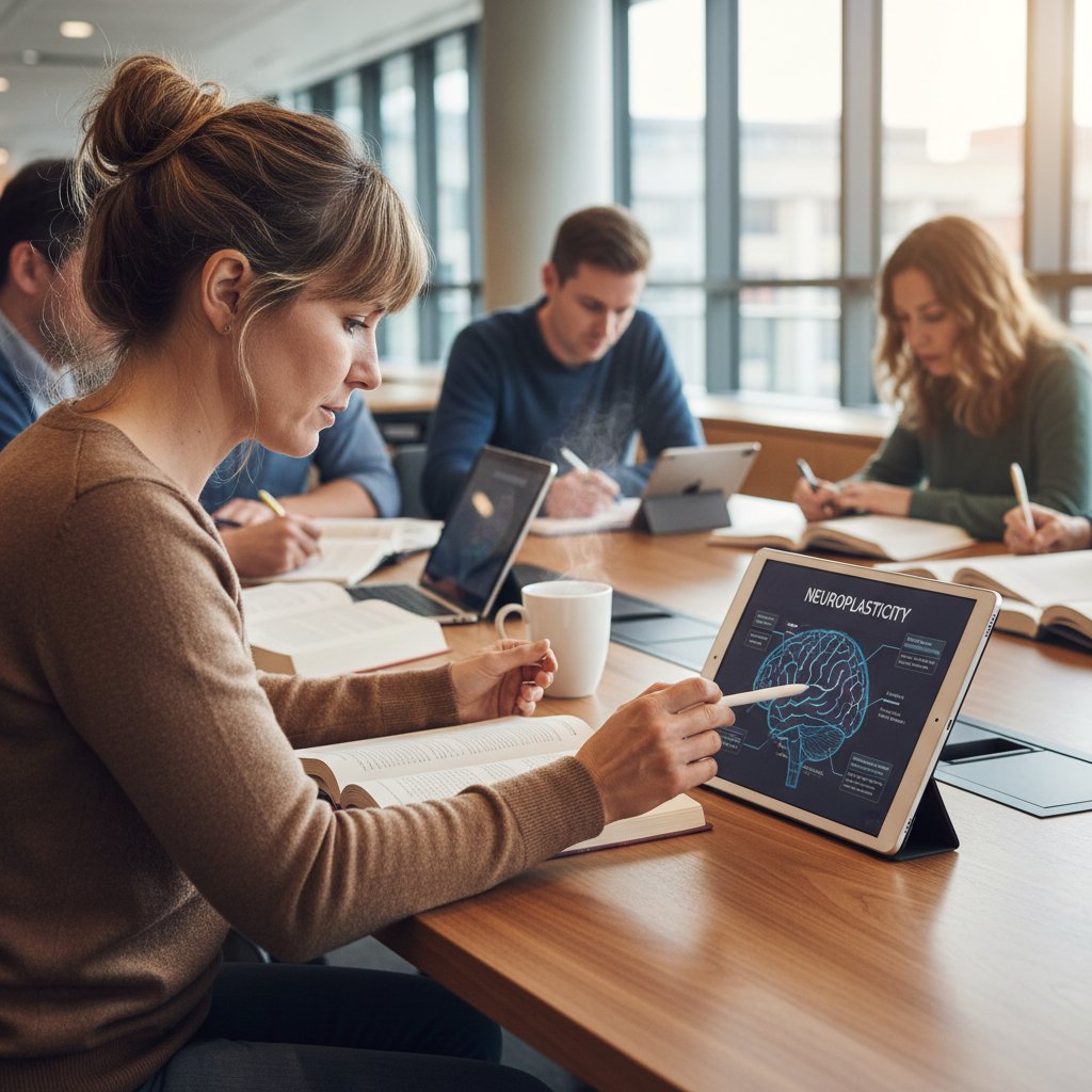 Dorosły uczeń korzystający z materiałów edukacyjnych na tablecie – nauka w dorosłym życiu