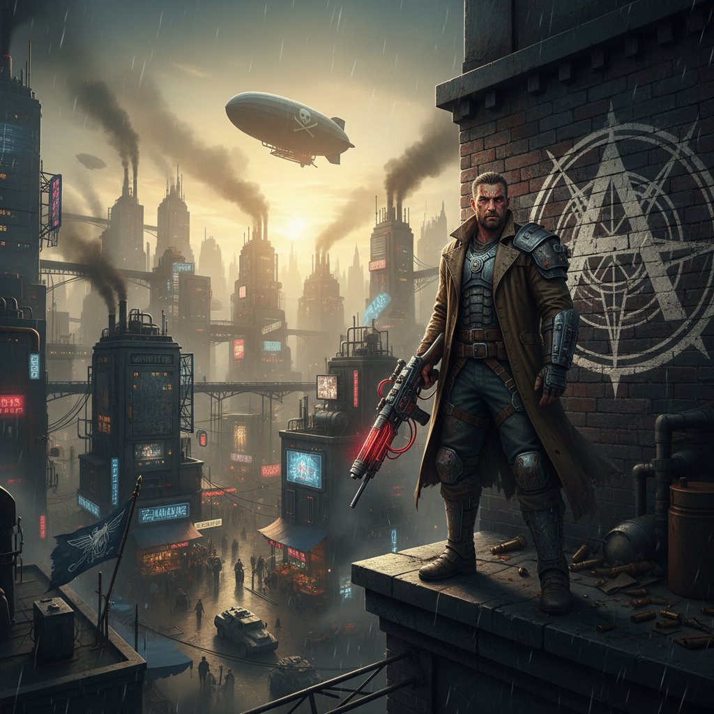 Iconic antihero in modern adventure film, gritty cityscape background, emotional depth