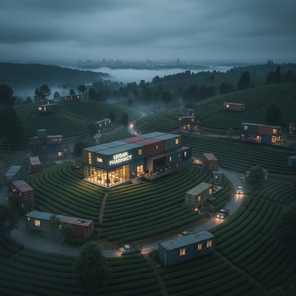 Plantacja herbaty i transport suplementów, zdjęcie z powietrza