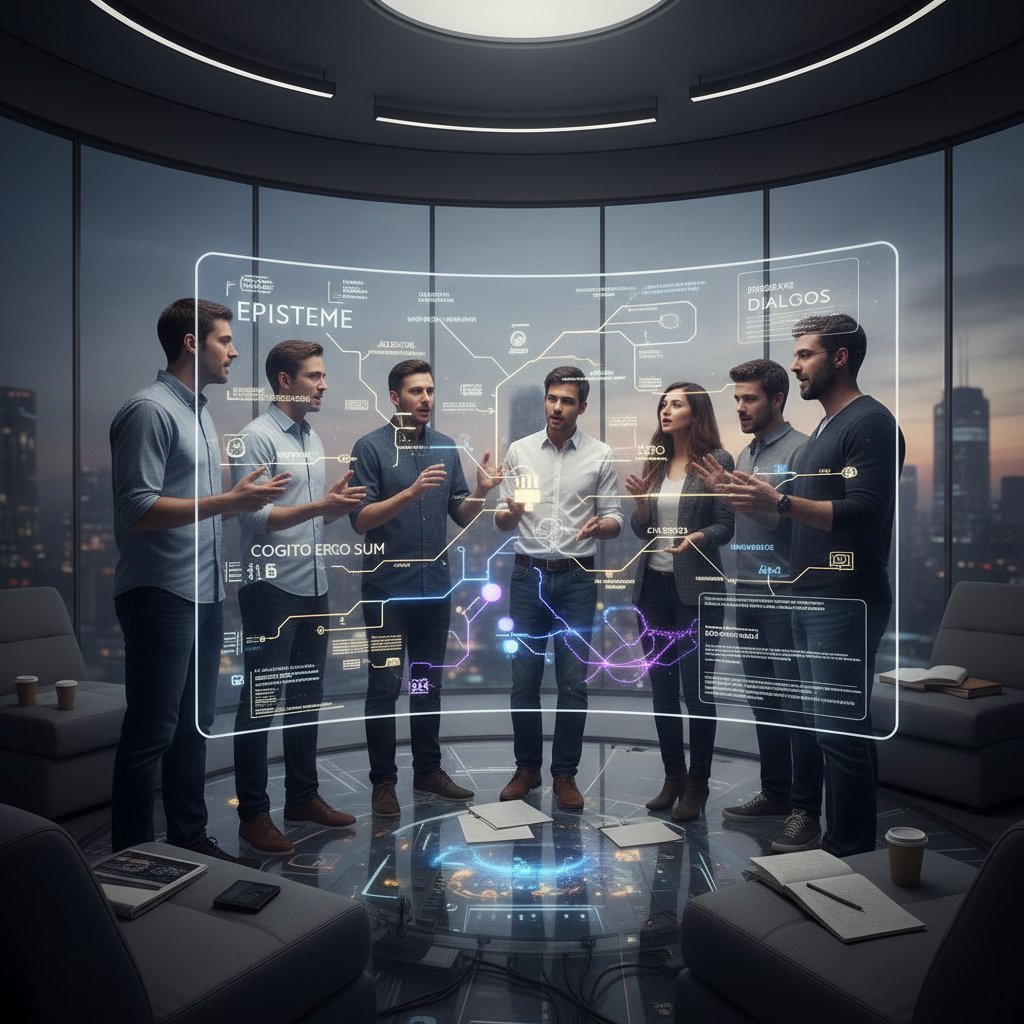 AI jako aktywny uczestnik dyskusji filozoficznej z ludźmi wokół ekranu