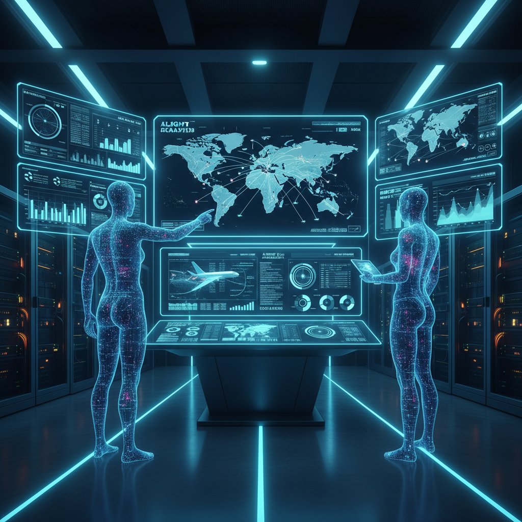 Nowoczesne AI analizuje dane z rynku lotów, wizualizacja algorytmów w praktyce