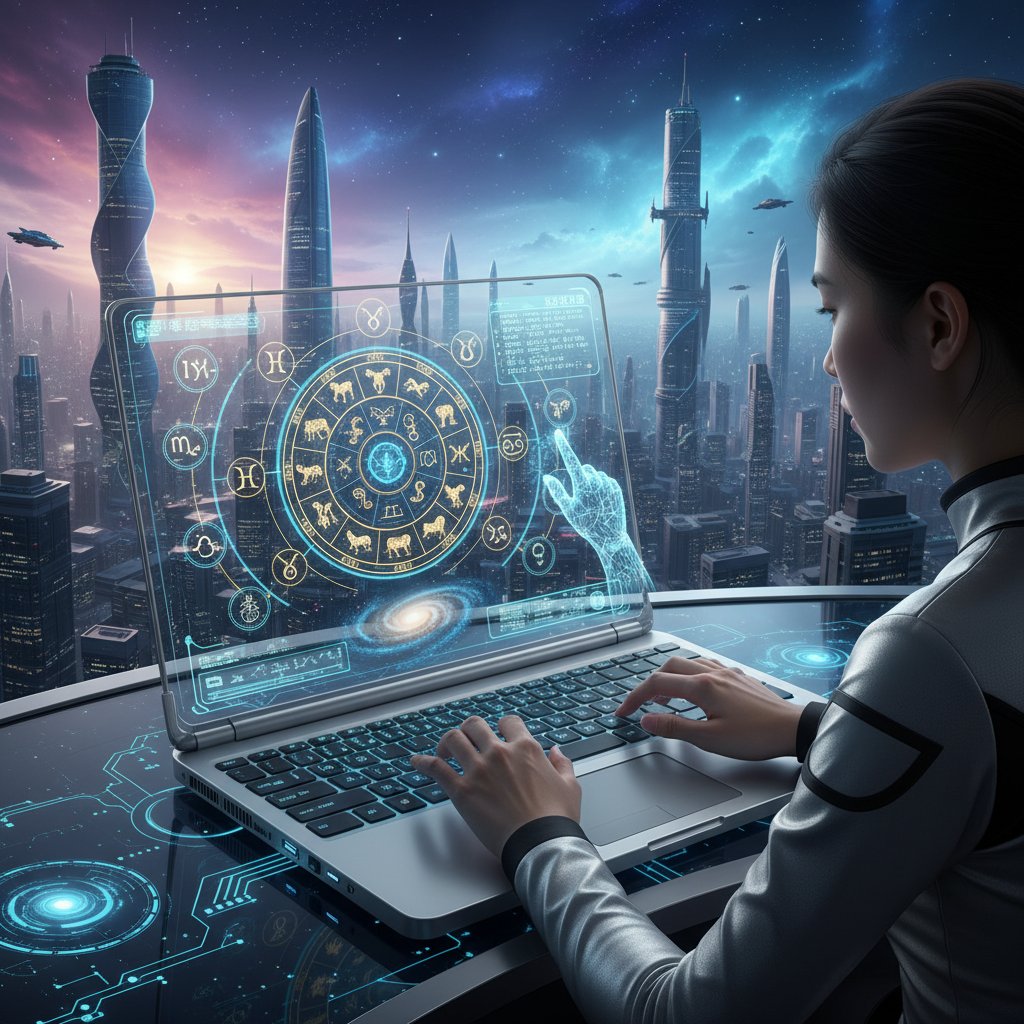 Zbliżenie na ekran laptopa z narzędziem do analizy horoskopu chińskiego i elementem AI