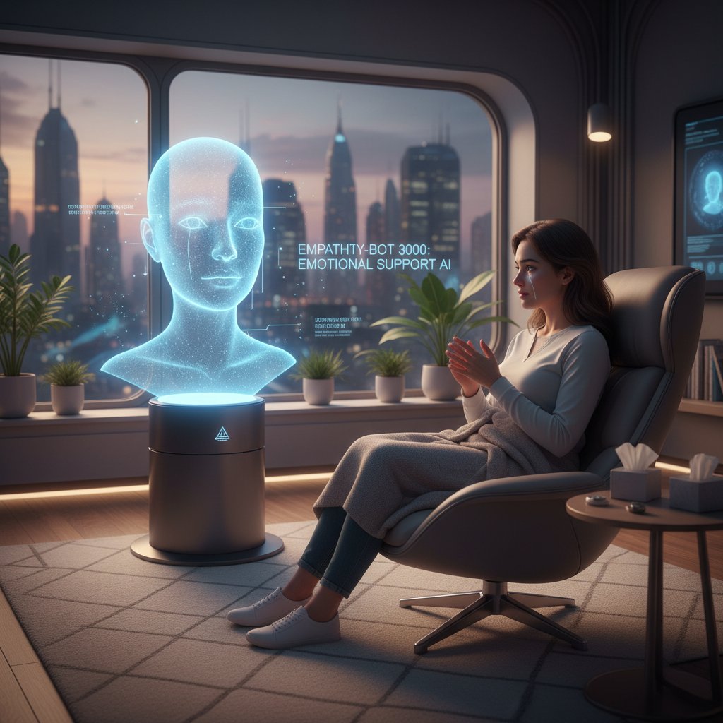 Osoba rozmawiająca z AI podczas sesji wsparcia emocjonalnego