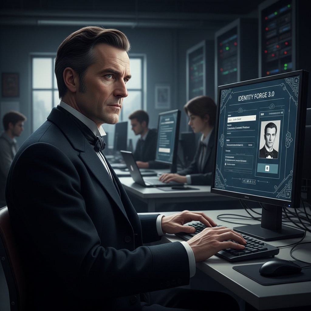 Tworzenie cyfrowego portretu postaci literackiej przez AI – sala komputerowa, ekran z portretem postaci