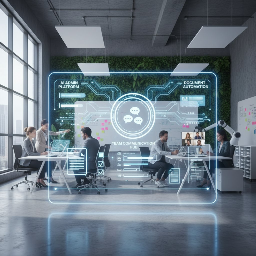 AI-powered admin platform automating document handling and team communication in a busy office