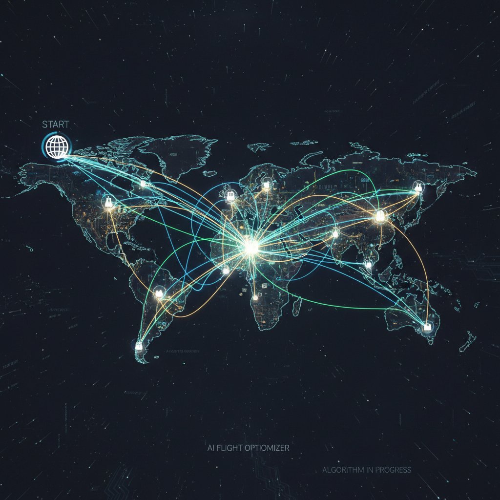Sztuczna inteligencja jako labirynt nad trasami lotniczymi, wizualizacja pracy algorytmów w wyszukiwarkach lotów międzynarodowych