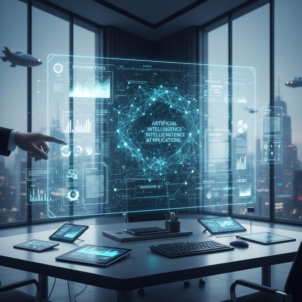AI algorithm visualized as digital code inspecting complex legal documents in a modern workspace