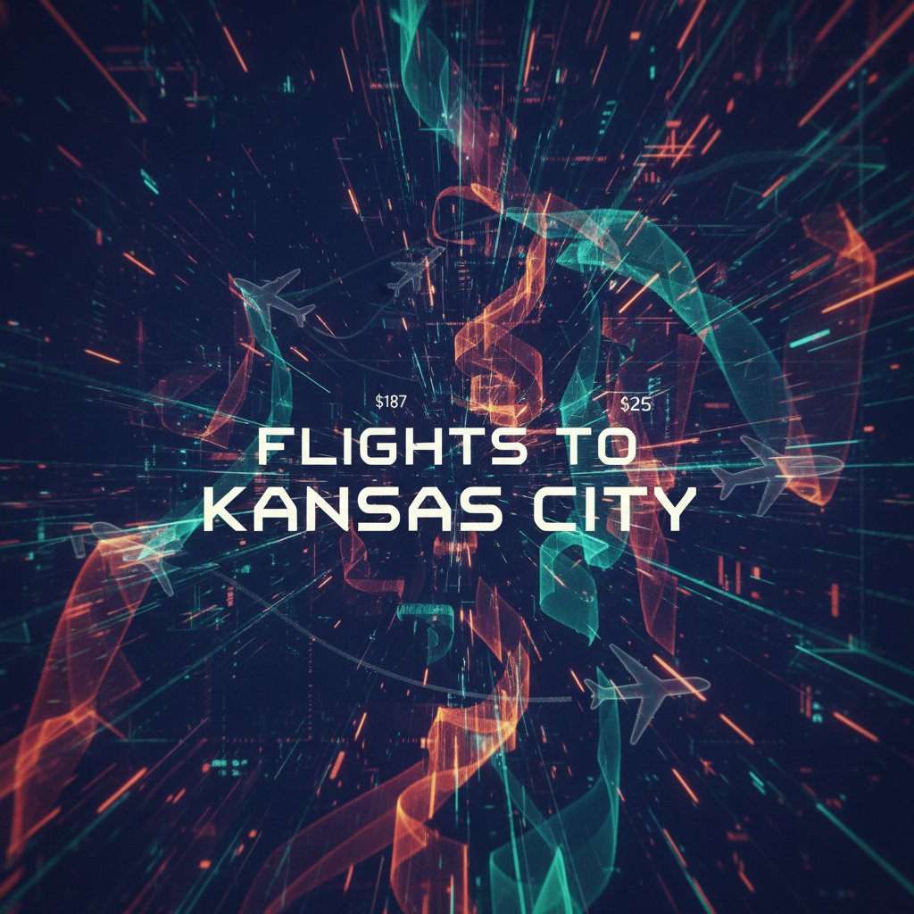 Abstract visualization of AI algorithms optimizing flight prices for flights to kansas city