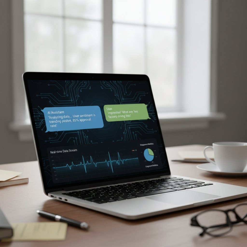 Osoba korzysta z AI do analizy rozmowy na ekranie laptopa