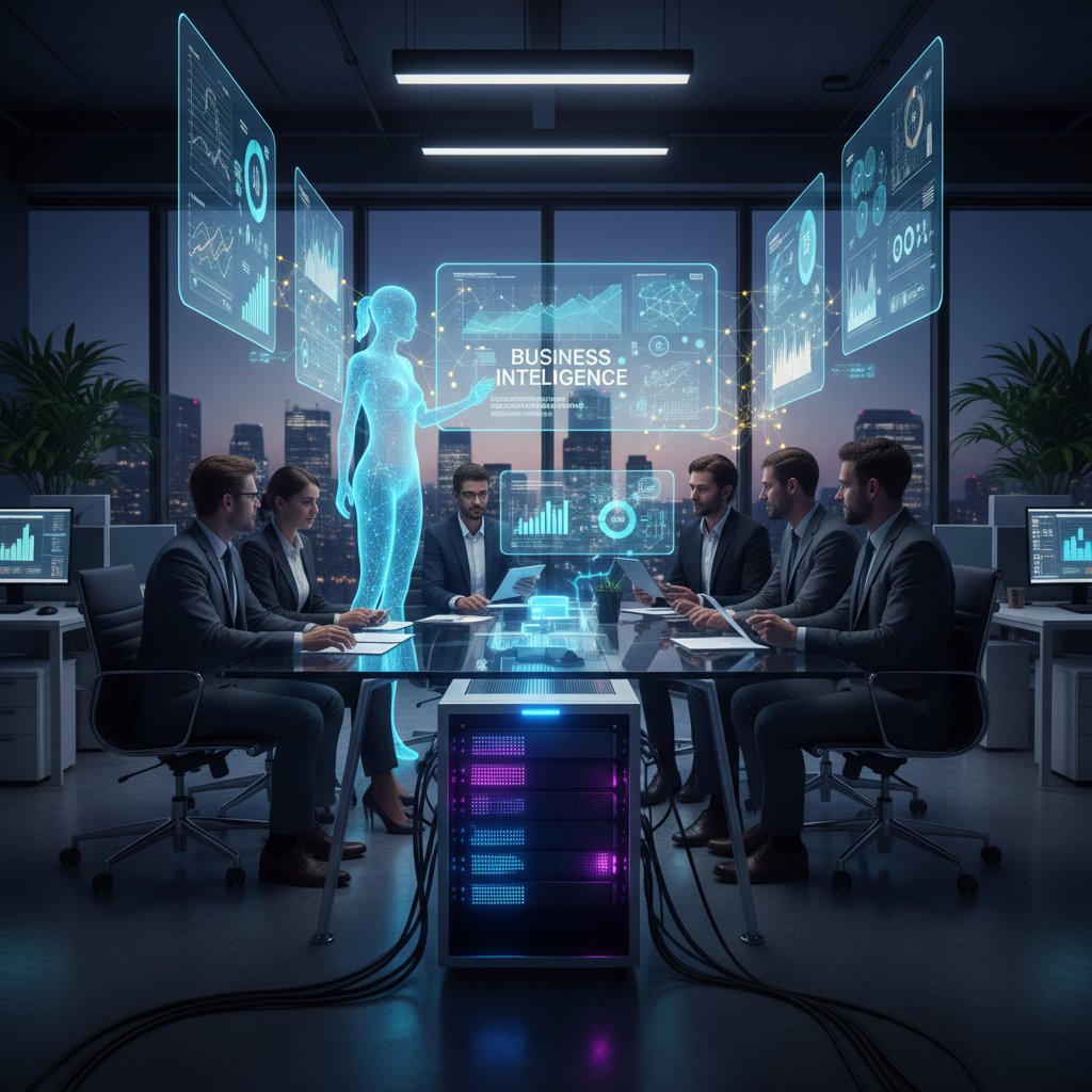 Pracownik AI analizujący dane sprzedażowe w biurze