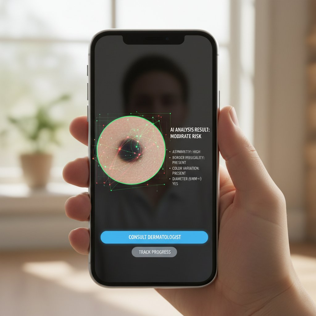 Aplikacja AI do analizy pieprzyków na ekranie smartfona