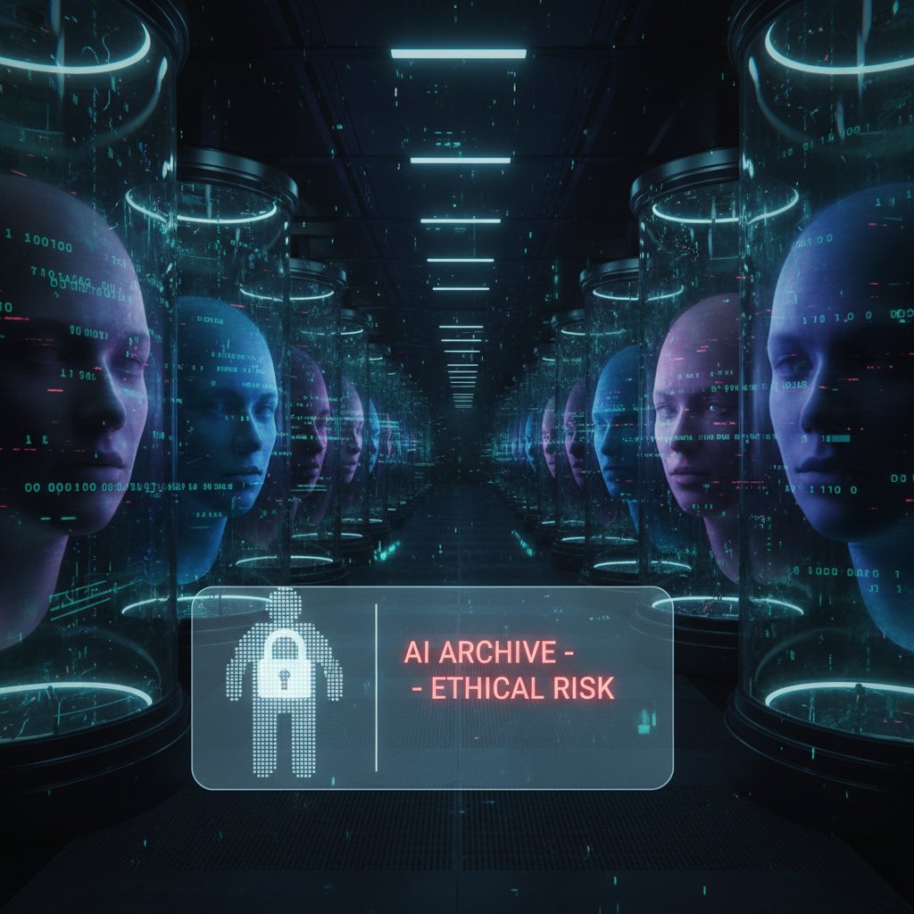 Zdjęcie archiwum AI z rozmytymi twarzami, symbol prywatności i ryzyk etycznych, ciemny filtr