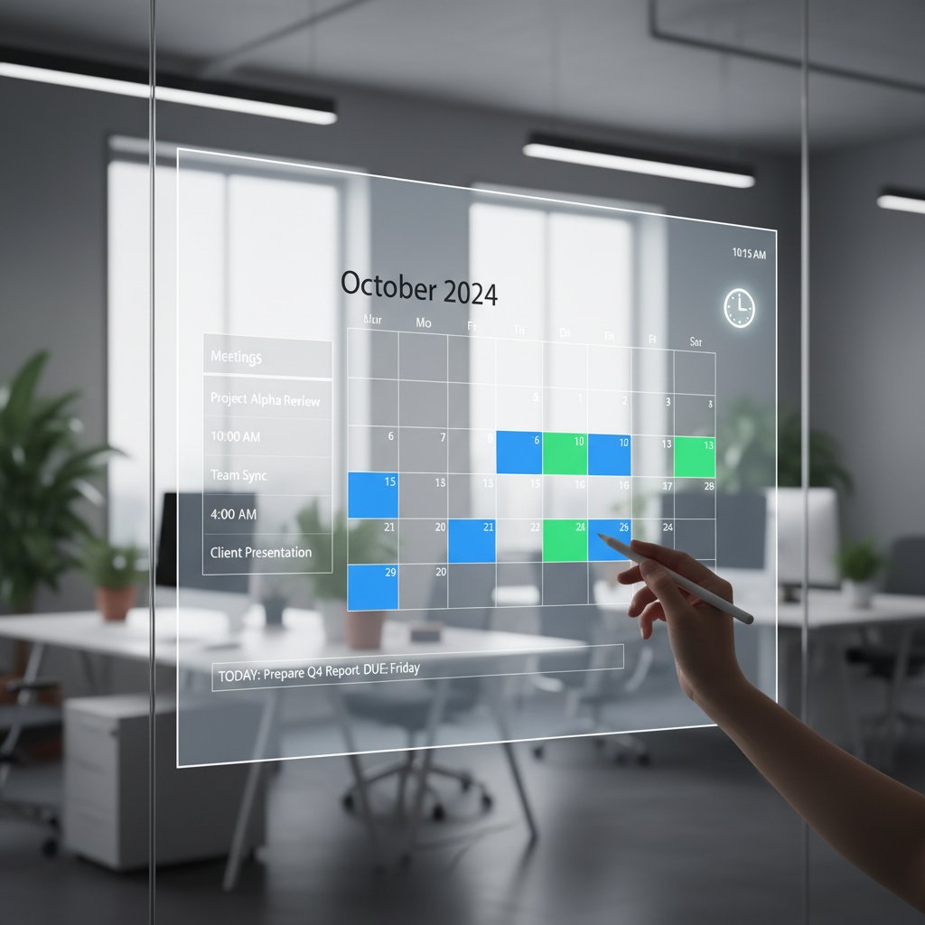 Panel użytkownika wirtualnego pracownika AI zarządzającego kalendarzem firmowym